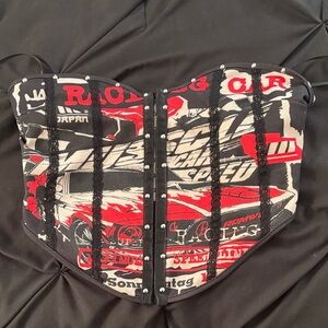 SHEIN Black and Cream Corset Top with Stud Accents